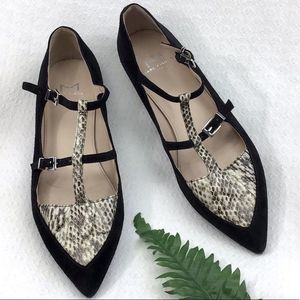 Marc Fisher Black Suede Snakeskin Flats